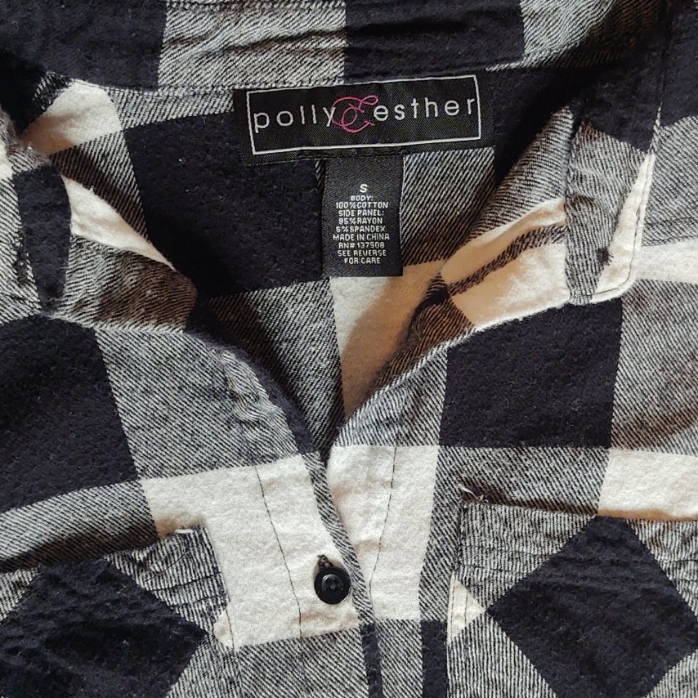 Polly Esther Button Down Black & White Flannel - Picture 7 of 7